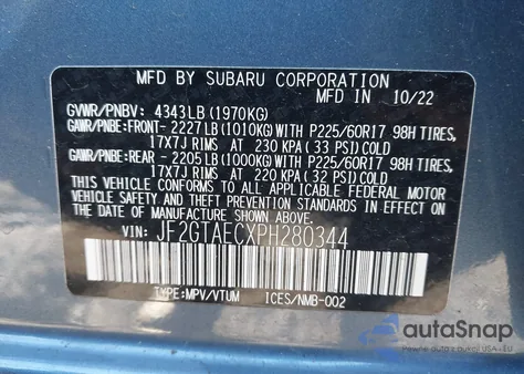 2023 Subaru Crosstrek Premium z USA, uszkodzony, nr VIN JF2GTAECXPH280344